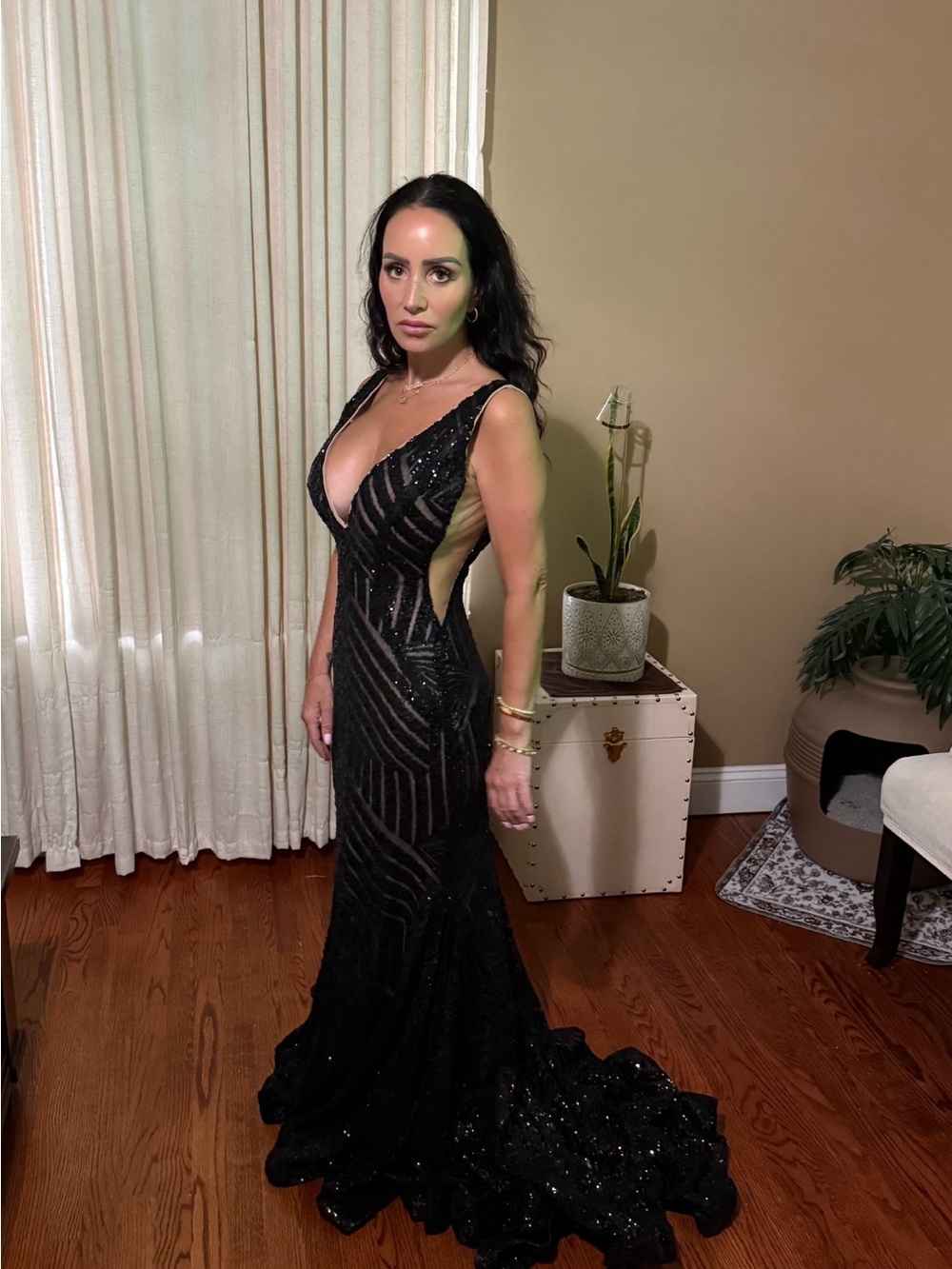 Jovani Black Sequin V-Neck Prom Gown with Side Cutouts